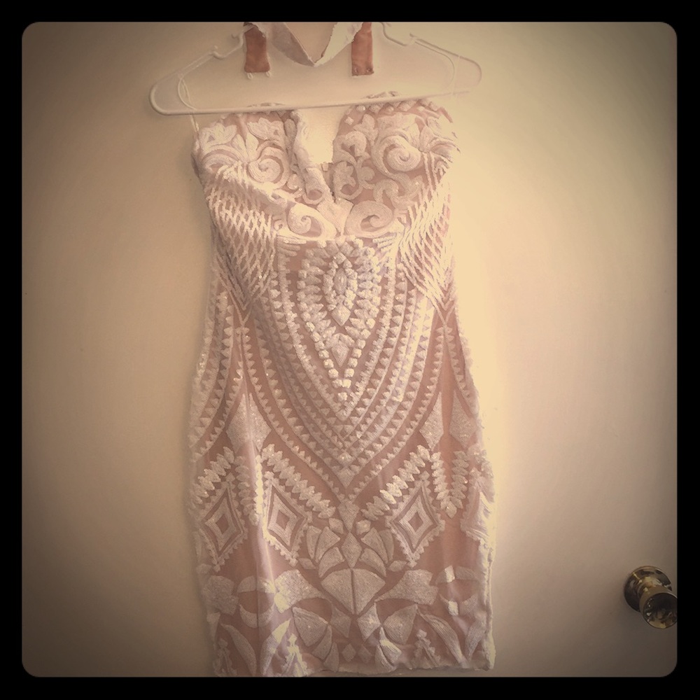 Beautiful strapless white and nude sequin dress